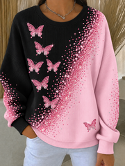 Geripptes Rundhals-Sweatshirt für Frauen zum Thema Brustkrebs