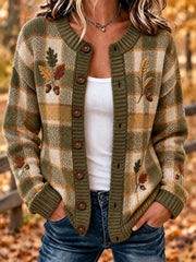 Damen Strickjacke im Herbst Kariertes Design Lässige Strickjacke im Stil
