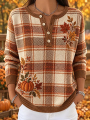 Langarm-Strickjacke für Damen Herbst kariertes Design