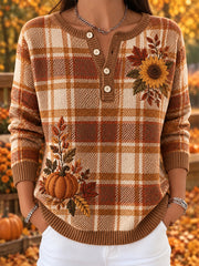 Damen-Strickjacke im Herbst-Karo-Design, lässig, langärmlig