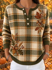 Damen-Strickjacke im Herbst-Karo-Design, lässig, langärmlig