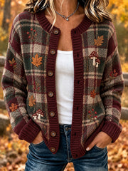 Damen-Strickjacke im karierten Herbstdesign, lässiger Cardigan-Stil