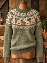 Damen-Strickpullover mit niedlichem Hasenmuster, lässig, langärmlig