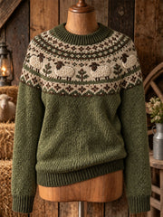 Damen-Pullover mit Schafmuster, lässig, langärmlig