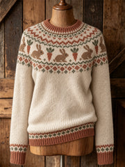 Damen-Strickpullover mit niedlichem Hasenmuster, lässig, langärmlig