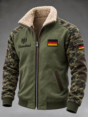Herren-Jacke mit Motivdruck zum Gedenken an Veteranen, Mock-Neck-Design, Reißverschluss und lange Ärmel