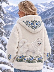 Kuschelige Flanell-Kapuzenjacke für Damen mit Tiermotiv im Vintage-Stil