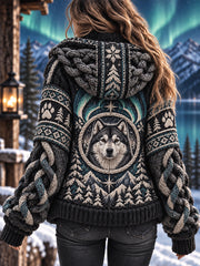 Damen gemütliche Kapuzen pullover jacke mit Vintage-Stil Tier kunst druck