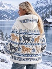 Damen Gemütliche Flanell Kapuzen jacke mit Vintage-Stil Tier kunst druck