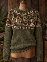 Damen-Strickpullover im Vintage-Stil mit Animal- und Fair-Isle-Muster, bequemer Rundhalsausschnitt
