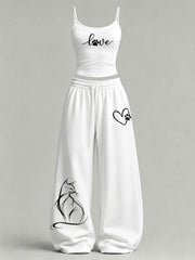 Damen-Set mit niedlichem Katzenmuster für den Alltag