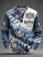 Herren-Bayern-Print-Lässiges-Knopf-T-Shirt