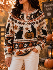 Frauen Ahorn schwarze Katze Kunstdruck Pullover