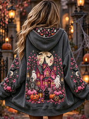 Schwarze Katzen-und Schloss jacken für Frauen Halloween