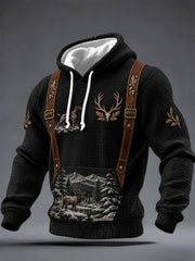 Herren Vintage Western Jagd Kunstdruck Lässiger Waffel-Strick-Hoodie