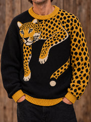 Bedruckter Rundhals pullover für Herren mit Tier kunst