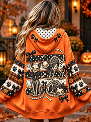 Damen Halloween Skelett Katzen jacken