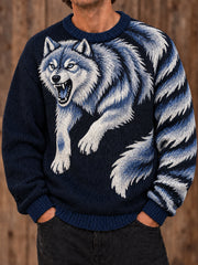 Herrenpullover mit Tiermotiv-Druck und Rundhalsausschnitt