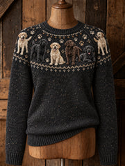 Damen Vintage niedlicher Labrador Retriever & Pfoten Print Lang ärmel iger Pullover