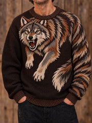 Herrenpullover mit Tiermotiv-Druck und Rundhalsausschnitt
