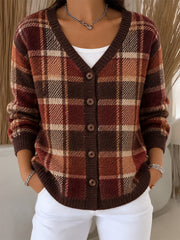 Damen-Strickjacke im Vintage-Stil mit Karomuster und Patchwork-Optik