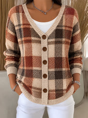 Damen-Strickjacke im Vintage-Stil mit Karomuster und Patchwork-Optik