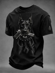 Männer Heftiger Dobermann Hund mit Pistole Print T-Shirt mit kurzen Ärmeln