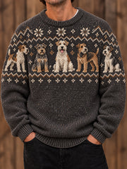 Herren Tier hunde Kunst bedruckter Rundhals pullover