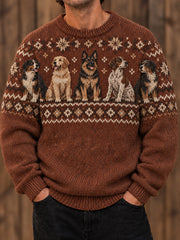 Herren-Pullover mit Rundhalsausschnitt und Tier-/Hunde-Motiv-Druck