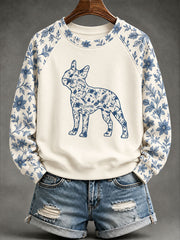 Sweatshirt mit Blumen druck im chinesischen Stil für Frauen Boston Terrier