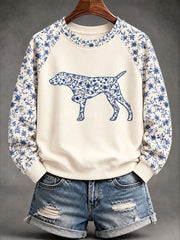 Damen-Sweatshirt mit deutschem Kurzhaar im chinesischen Stil mit Blumen druck