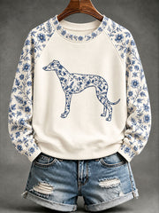 Frauen Greyhound Sweatshirt im chinesischen Stil mit Blumen druck