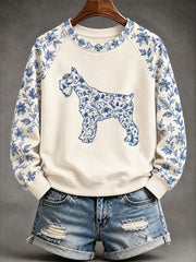 Schnauzer-Sweatshirt im chinesischen Stil mit Blumen druck