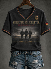 Damen-T-Shirt mit V-Ausschnitt und Aufdruck zum deutschen Volkstrauertag