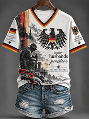 Damen-T-Shirt mit V-Ausschnitt und Aufdruck zum Volkstrauertag