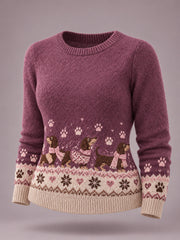 Damen niedliche Winter Dackel drucken Hunde liebhaber lässig Pullover