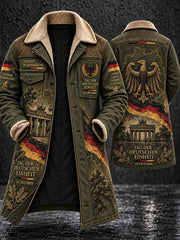 Herren Fleece-Gelinte Langer Mantel mit Einheits tag Gedenk druck