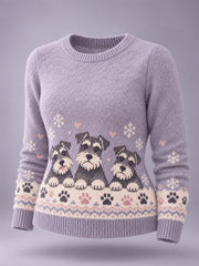 Damen-Sweater mit niedlichem Winter-Hundemotiv, lässig für Hundeliebhaberinnen