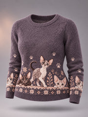 Damen niedliche Winter Katze Print Katze Liebhaber lässig Pullover