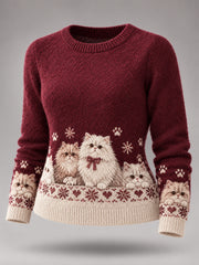 Damen-Sweater mit niedlichem Katzen-Print, lässig für Katzenliebhaberinnen, Winterkollektion