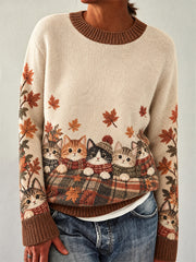 Damen niedliche Katzen im Herbst und Winter Print Lang ärmel iger Pullover