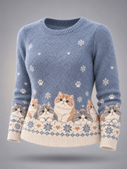Damen-Sweater mit niedlichem Katzen-Print, lässig für Katzenliebhaberinnen, Winterkollektion
