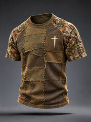 Männer christliches Kreuz muster Patchwork Kunst T-Shirt