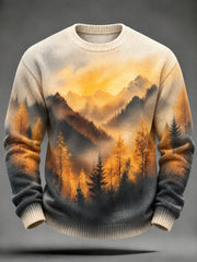 Herren-Strickpullover im Herbst-Landschaftsdesign, lässig, imitiert