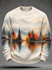 Herren-Strickpullover im Herbst-Landschaftsdesign, lässig, imitiert
