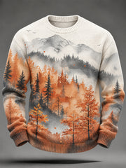 Herren-Strickpullover im Herbst-Landschaftsdesign, lässig, imitiert
