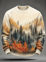 Herren-Strickpullover im Herbst-Landschaftsdesign, lässig, imitiert