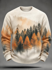 Herren-Strickpullover im Herbst-Landschaftsdesign, lässig, imitiert