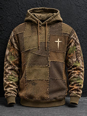 Herren Christian Cross Muster Patchwork Kunst Hoodie
