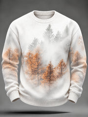 Herren-Strickpullover im Herbst-Landschaftsdesign, lässig, imitiert